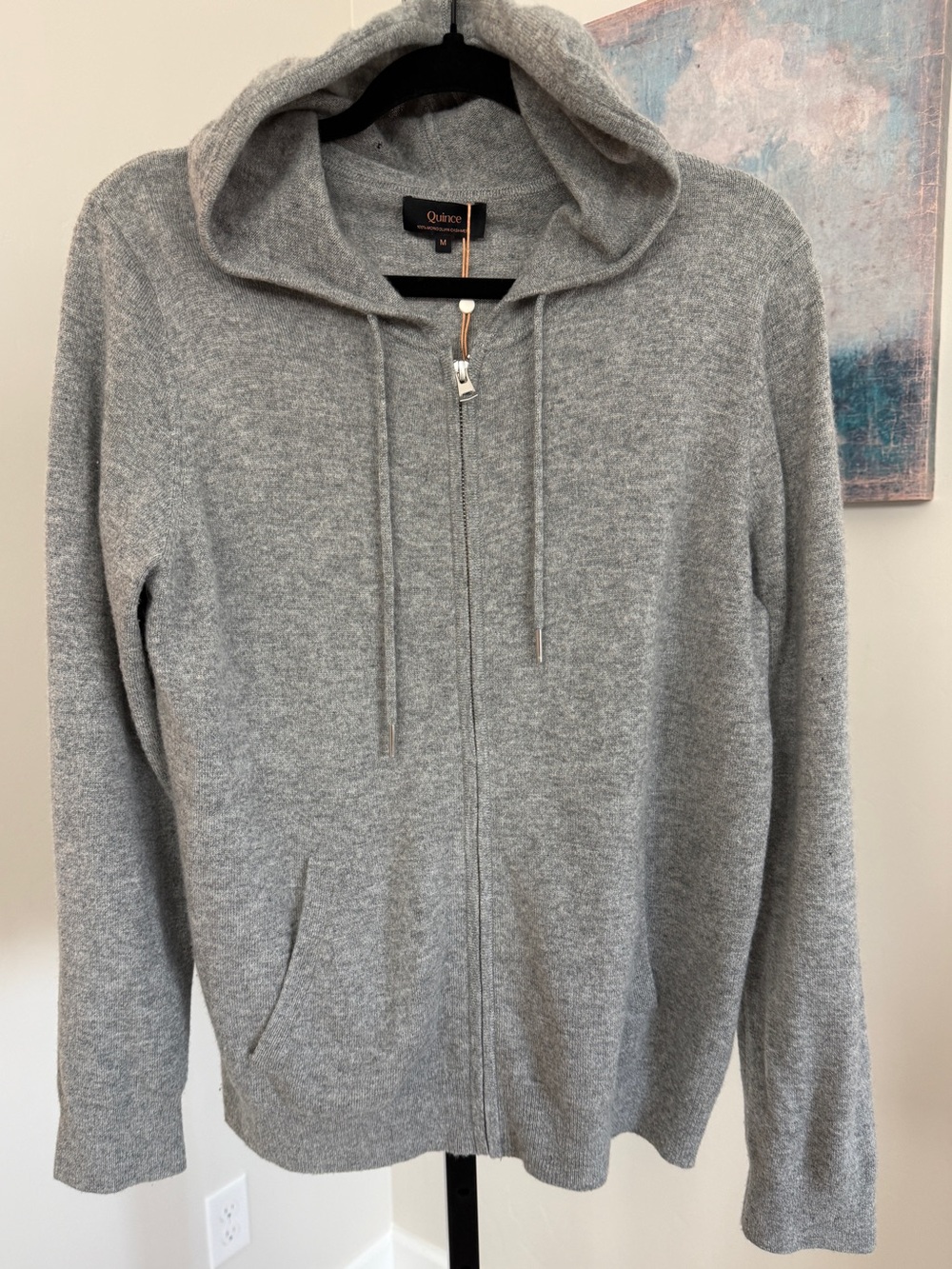 Quince Womens M Mongolian Cashmere Full Zip Hoodie Heather Gray FLAWED New